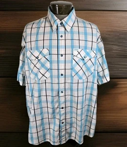 Dixxon Flanell Trunk Bay Hemd Herren 2X blau kariert Perlen Druckknopf Kurzarm Tasche - Bild 1 von 15