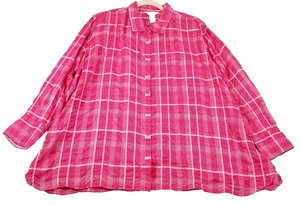 MULTIPLES Hemd mit Knopfleiste Damen 2X rosa weiß kariert langarm Polyester - Bild 1 von 12