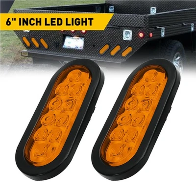 Par de luces de parada traseras de señal de giro ovaladas de 6" para camioneta ámbar lámparas LED Foto 1 de 4