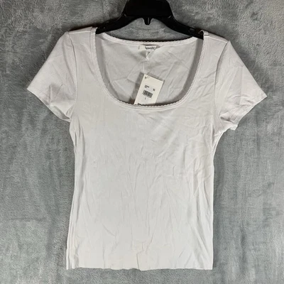 Splendid Women's Top Ribbed Ruffle Scoop Neck Y2K Style White M New - Image 1 of 4