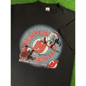 Vintage 90s New Jersey Devils Hockey Face Off NHL XL Black Shirt USA - Picture 1 of 3