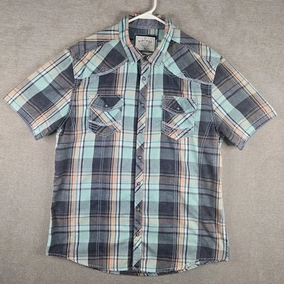 Camisa BKE Vintage 1967 Hombres XL Cuadros Ajuste Atlético Hebilla Botón a Presión Manga Corta Foto 1 de 4