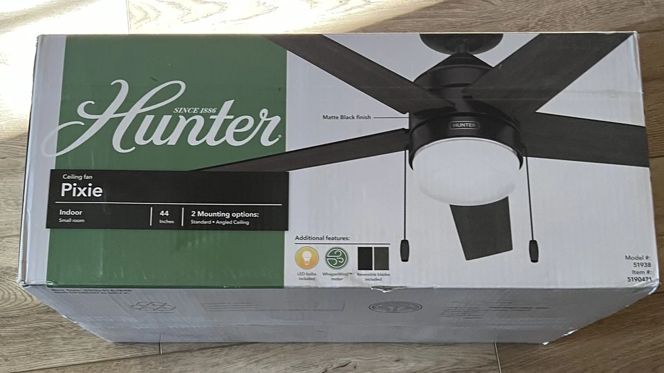 Hunter Pixie 44” Ceiling Fan Matte Black-#51938 - Image 1 of 1