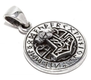 Wikinger Anhänger - Thorshammer mit 24 Runen 925er Sterlingsilber + Schmuckband! - Bild 1 von 1