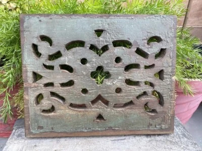 Quadro de painel de parede antigo de madeira esculpido à mão pintado casa antiga corte Jali - Imagem 1 de 3