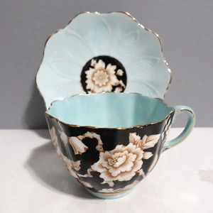Vintage Paragon WILD ROSE Teacup And Saucer Blue And Black - Picture 1 of 12