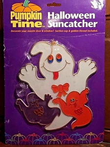 Large Halloween Sun Catcher Pumpkin Time White Orange Black Gold Ghosts Family - Picture 1 of 4