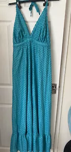 EMBROIDERED CROCHET dress Halter Neck TEAL Hand Made Heavy Fabric - Picture 1 of 8
