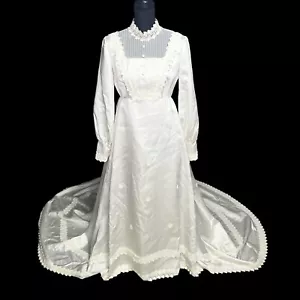 Vintage Boho Empire Waist Ivory Wedding Dress With Lace Detail Size 6 READ - Picture 1 of 7