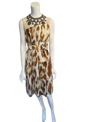 CHRISTIAN DIOR Abito Leopardato Seta Cristallo Strass Collana Fiocco $7500