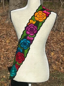 Faja Mexican Belt Embroidered Rose Flowers Rainbow Chiapas One Size F20 - Picture 1 of 2