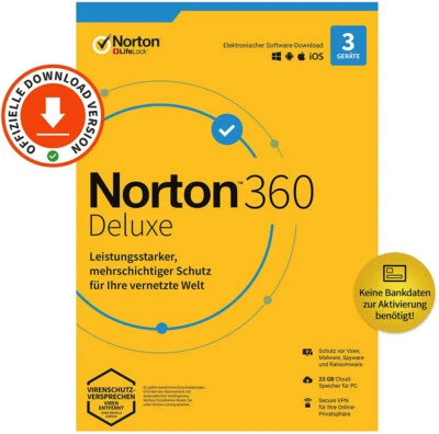 Norton 360 Deluxe| 3 Geräte| 1 Jahr|kein autom. Abo|Key schnell per eMail|ESD - Bild 1 von 3