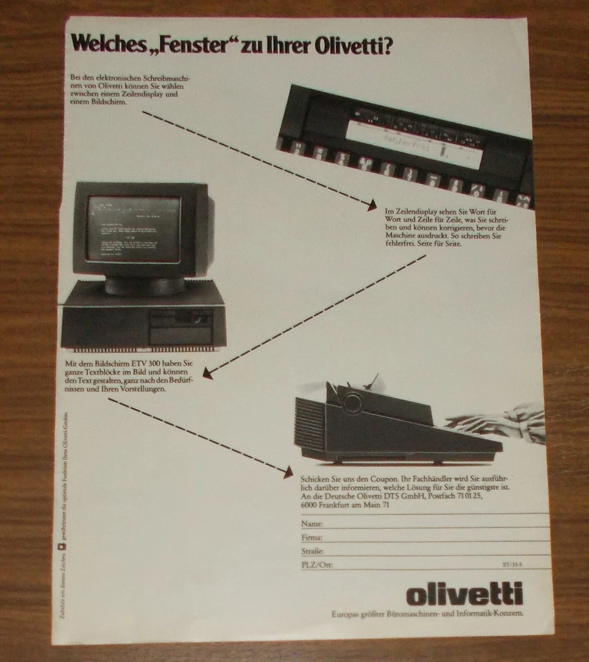 Seltene Werbung OLIVETTI ETV 300 Word Processor Schreibsystem Computer #1 1983 - Image 1 of 1