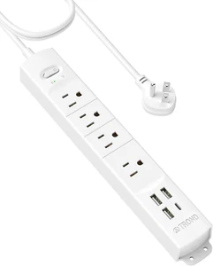 Surge Protector Power Strip with USB, Ultra Thin Flat Plug 6Ft Extension Cord 16 - Picture 1 of 12