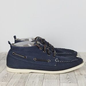 Aldo Casual Boat Shoes Mens Size US 12 EU 45 Blue Mid Top Lace Up Canvas/Leather