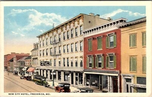 POSTALES ANTIGUAS FREDERICK MARYLAND NUEVO HOTEL CITY STREET SCENE - Imagen 1 de 2