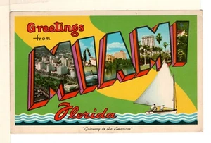 Postcard Large Letter Greeting from Miami Florida Gateway to the Americas - PP1 - Picture 1 of 2