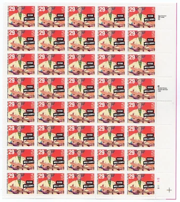 Scott #2723A Hank Williams Sheet of 40 Stamps - MNH - Image 1 of 2