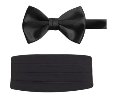 Men's Black Heavy Silk Pleated Cummerbund and Bow Tie Very Nice Quality - Image 1 of 3