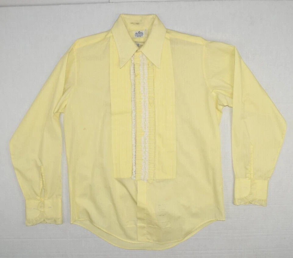 Camisa Esmoquin Vintage Delton Nueva York Talla S Años 70 Rosa Negro Borde Volantes Hecha en EE. UU. Foto 1 de 4