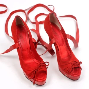 Dolce&Gabbana Pumps Rot Wildleder Peeptoe Schnürstiefeletten Größe EU 37,5 / US 7,5 - Bild 1 von 5