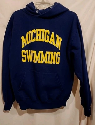 Vintage University Of Michigan Swimming Hoodie Sweatshirt Medium Jerzee Blue Y2K - Image 1 of 4