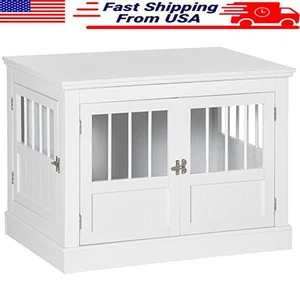 Wooden Dog Crate End Table Triple Door Indoor Pet Kennel Adjustable Entry New - Picture 1 of 7