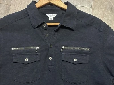 Calvin Klein Polo Shirt Mens M Slim Fit Black Short Sleeve Zip Pockets NWOT - Image 1 of 4