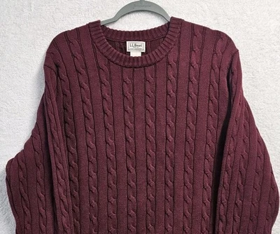 LL Bean Sweater Mens Large Red Cable Knit Pullover Crewneck Fisherman Classic - Image 1 of 4
