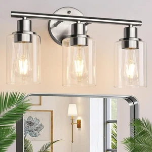 3-Light Bathroom Light Fixtures Brushed Nickel Vanity Light Farmhouse Wall Li... - Picture 1 of 8