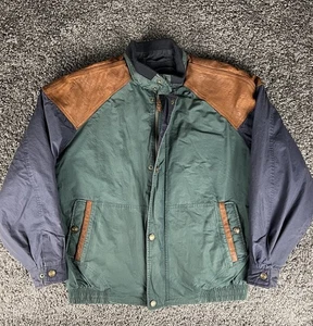 Vintage Gant Herren Grün Mantel Flanell Reißverschluss Futter Lederbesatz Größe Large - Bild 1 von 12