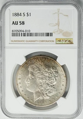 Dólar de plata Morgan 1884-S $ AU58 NGC 950562-28 Foto 1 de 4