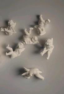 Vintage Komplettset 6 Dresdner weiße Biskuit Tumbling Cherubs deutsche Engel  - Bild 1 von 17