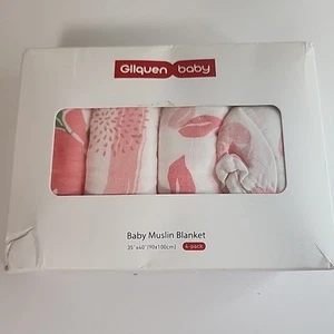 Gllquen Baby Baby Muslin Blanket 70% Bamboo 30% Cotton Pink Floral NIB 35"x40" - Picture 1 of 4