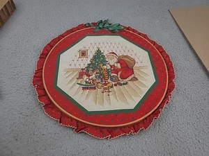 Christmas Hoop Wall Hanging Art Santa Claus 15” Vintage Decor Round Completed - Picture 1 of 12