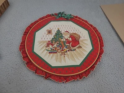 Christmas Hoop Wall Hanging Art Santa Claus 15” Vintage Decor Round Completed - Image 1 of 4