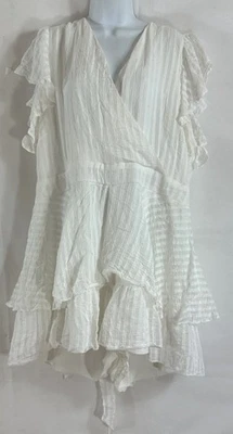 City Chic Plus Size XXL/24 White One Piece Playsuit Romper V-Neck Drop Waist Tie - Image 1 of 4