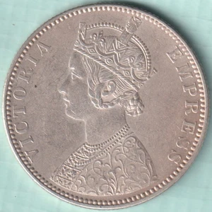 INDIA BRITÁNICA 1890 VICTORIA EMPERATRIZ UNA RUPIA MONEDA DE PLATA RARA - Imagen 1 de 2