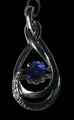 Sterling Silver Dancing .25 cts Blue Sapphire Pendant Necklace 18" - Image 1 of 2