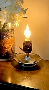 Antique Brass Candle Chamberstick Finger Hold Franklin Knob Electric Lamp + Bulb - Picture 1 of 24