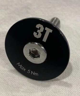 3T Alloy Stem Cap & Steel Bolt, 1-1/8", Black, Flat Aero New Cycling Stem Cap - Image 1 of 4