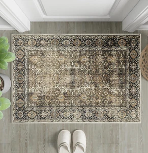 Brown Entryway Rug 2X3 Vintage Area Carpet Indoor Kitchen Washable Door Mat Livi - Picture 1 of 12
