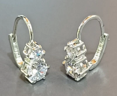 2Ct Rund Künstlicher Diamant Tropfen & Lange Ohrringe 14K Weiß Vergoldet - Bild 1 von 4