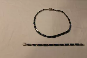 Malachit Lapis 970 Sterlingsilber Halskette 17" L und Armband 7" L Set Vintage - Bild 1 von 15
