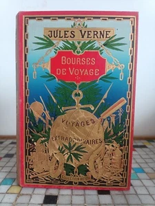 Jules Verne Bourses de voyage Hetzel cartonnage globe doré phare polychrome - Picture 1 of 9