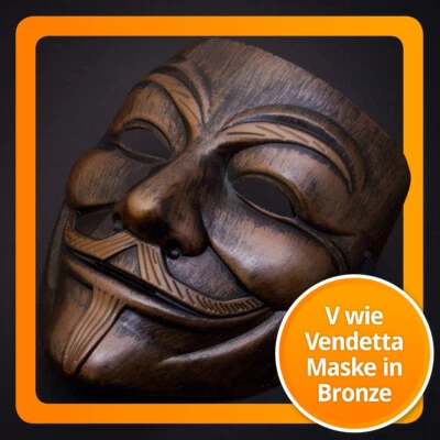 Luxus Bronze-Gold V wie for Vendetta Maske - Guy Fawkes - Occupy Anonymous Mask - Bild 1 von 2