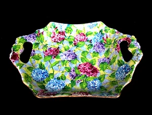 VINTAGE J KENT (NO GLOBE) CHINTZ LONGTON "HYDRANGEA" CANDY DISH - ENGLAND - Picture 1 of 3