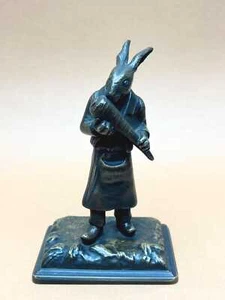 Vintage Bronze Hare Figurine Eating Carrot | 20th Century Bunny Rabbit Decor Art - Picture 1 of 7