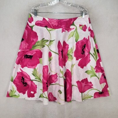 Sag Harbor Womens Skirt Plus Size 16 Pink Floral Eyelet Cotton Sheer Flowy Swing — 第 1/4 张图片