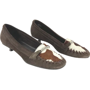 Women's Dr. Scholl's Sundance Brown Suede Leather Cow Hair Kitten Heels Shoes 8M - Picture 1 of 4